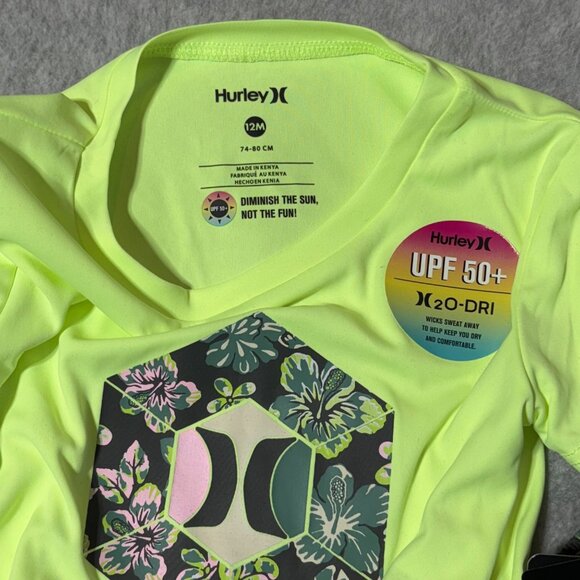 Hurley Baby 12M Infant Toddler Swim Shorts Rashguard 2-piece Yellow Gray SPF 50+ - Picture 7 of 7